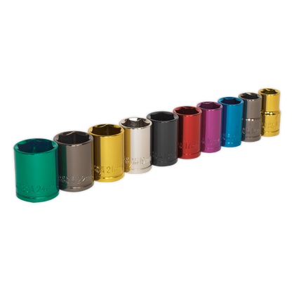 Sealey 10pc 1/2"Sq Drive Multi-Coloured Socket Set AK288