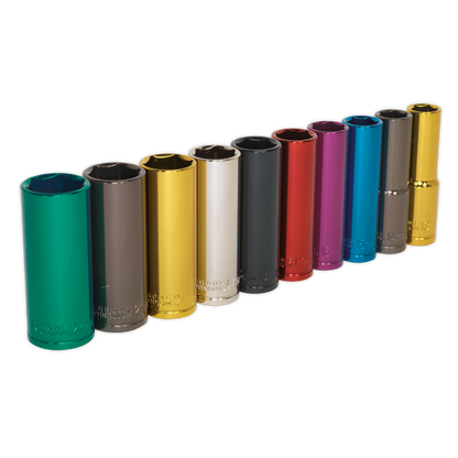 Sealey 10pc 1/2"Sq Drive Deep Multi-Coloured Socket Set AK288D