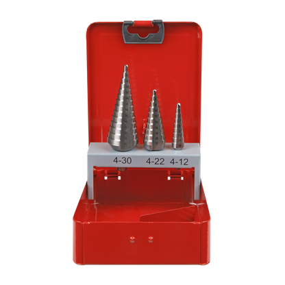 Sealey 3pc Double Flute HSS M2 Step Drill Bit Set AK4733