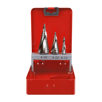 Sealey 3pc Spiral Flute HSS M2 Step Drill Bit Set AK4743