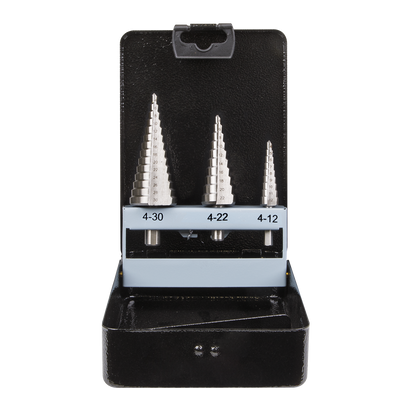 Sealey 3pc Double Flute HSS 4341 Step Drill Bit Set AK4746