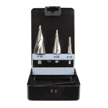 Sealey 3pc Spiral Flute HSS 4341 Step Drill Bit Set AK4749