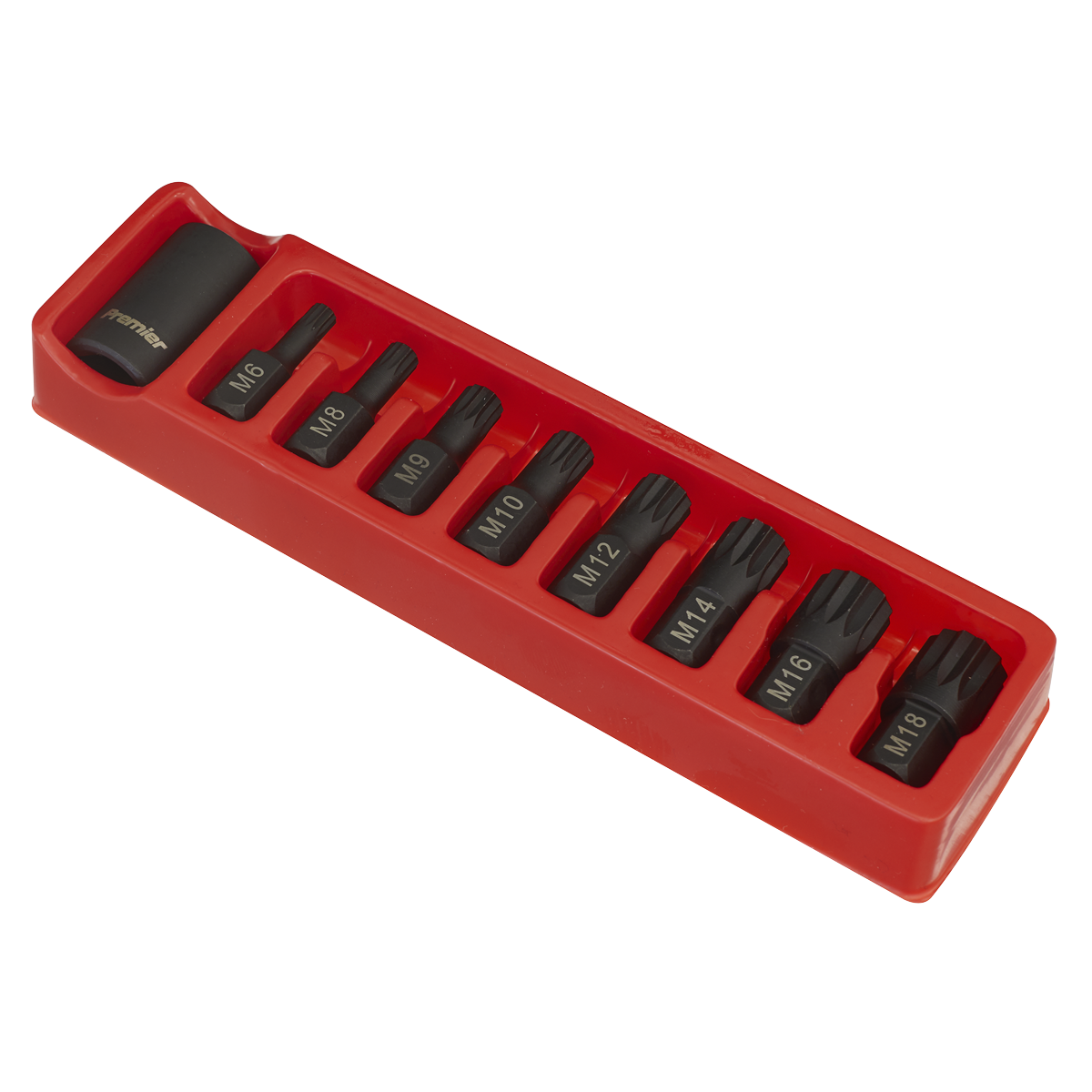 Sealey 9pc 1/2"Sq Drive Impact Spline Bit & Holder Set AK5611