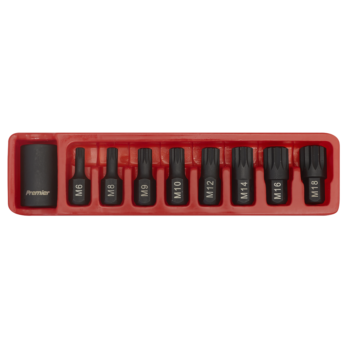 Sealey 9pc 1/2"Sq Drive Impact Spline Bit & Holder Set AK5611