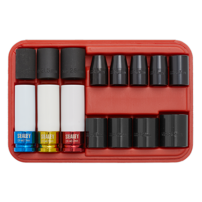 Sealey 15pc 1/2"Sq Drive Impact Socket & Wheel Nut Remover Set AK5615M