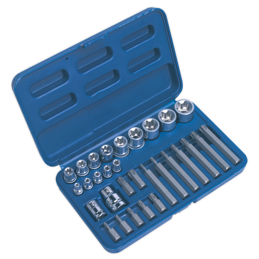 Sealey 30pc 1/4", 3/8" & 1/2"Sq Drive TRX-Star* Socket & Bit Set AK619