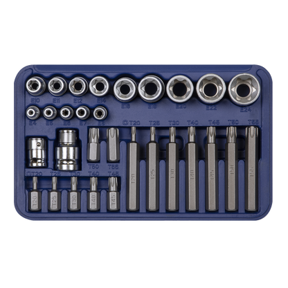 Sealey 30pc 1/4", 3/8" & 1/2"Sq Drive TRX-Star* Socket & Bit Set AK619