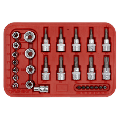 Sealey 29pc 1/4" & 3/8"Sq Drive TRX-Star* Socket & Security Bit Set AK6193