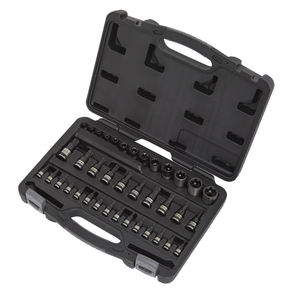Sealey 38pc 1/4", 3/8" & 1/2"Sq Drive TRX-Star* Socket & Security Socket Bit Set - Black Series AK6197B