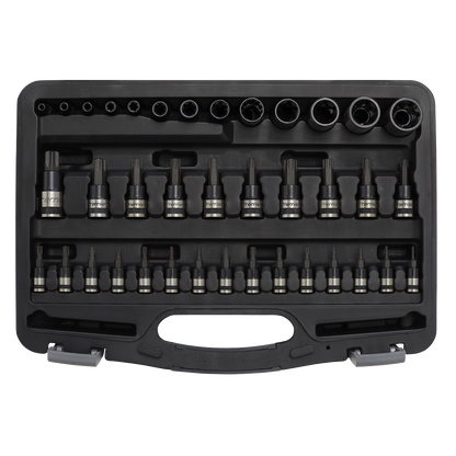 Sealey 38pc 1/4", 3/8" & 1/2"Sq Drive TRX-Star* Socket & Security Socket Bit Set - Black Series AK6197B