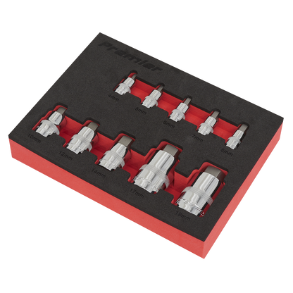 Sealey 10pc 1/4", 3/8" & 1/2"Sq Drive Hex Socket Bit Set - Stubby AK6244