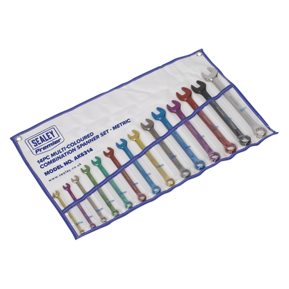 Sealey 14pc Multi-Coloured Combination Spanner Set AK6314