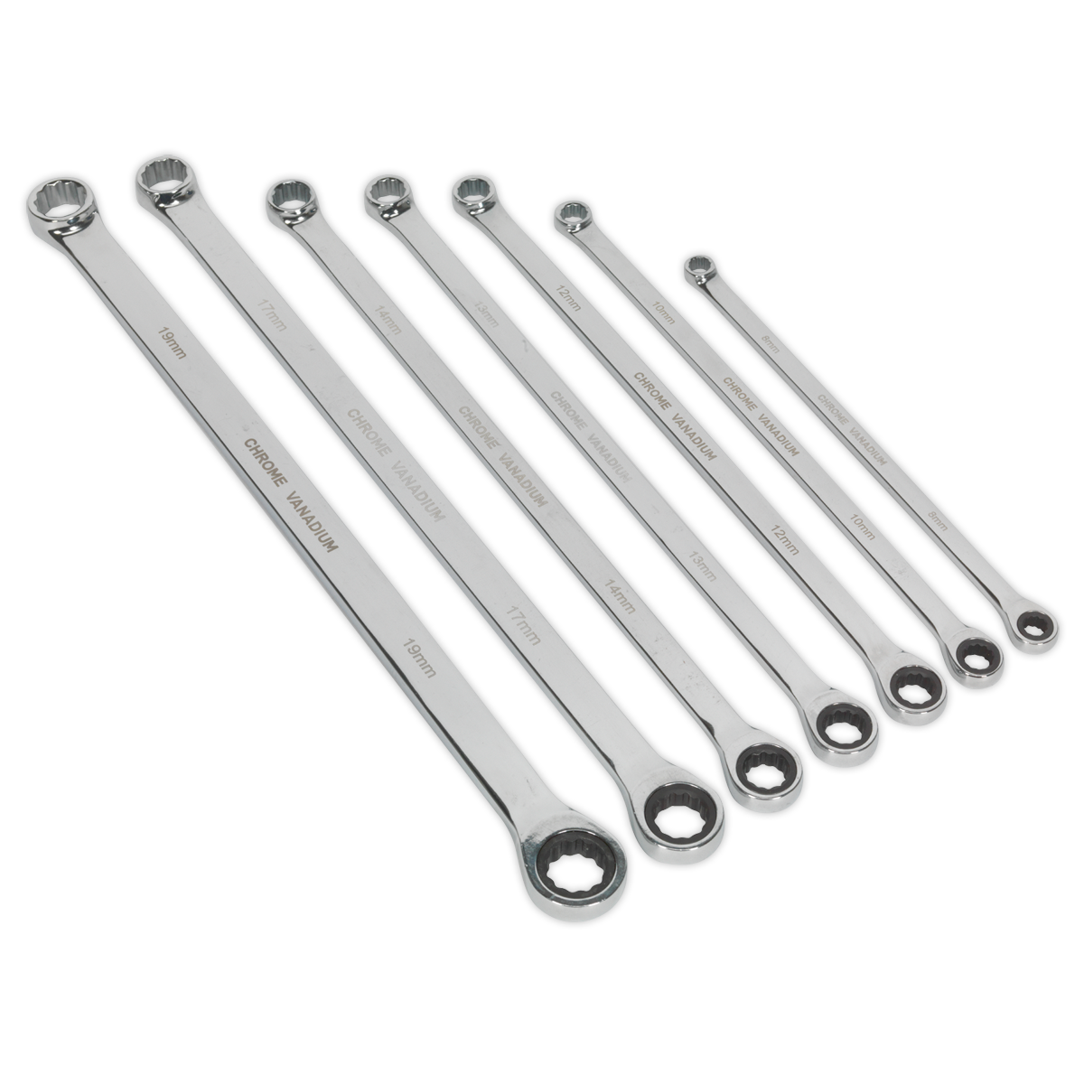 Sealey 7pc Extra-Long Double Ring Ratchet/Fixed Spanner Set AK6319