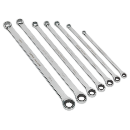 Sealey 7pc Extra-Long Double Ring Ratchet/Fixed Spanner Set AK6319