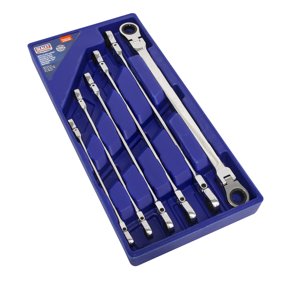 Sealey 6pc Extra-Long Flexi-Head Double End Ratchet Ring Spanner Set AK63832
