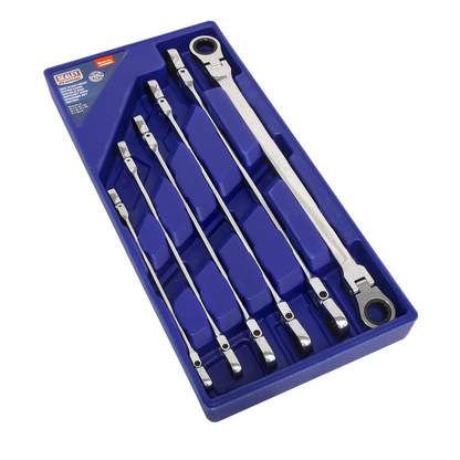 Sealey 6pc Extra-Long Flexi-Head Double End Ratchet Ring Spanner Set AK63832