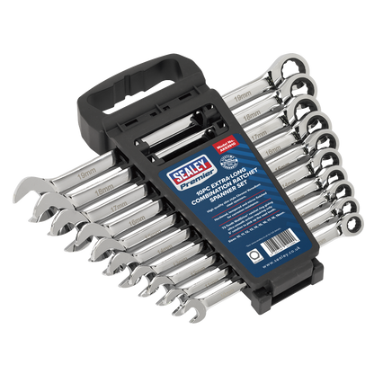 Sealey 10pc Extra-Long Combination Ratchet Spanner Set AK63910