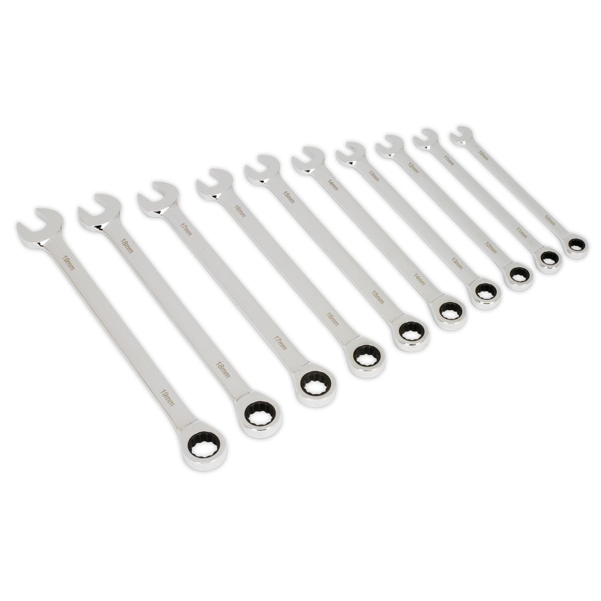 Sealey 10pc Extra-Long Combination Ratchet Spanner Set AK63910