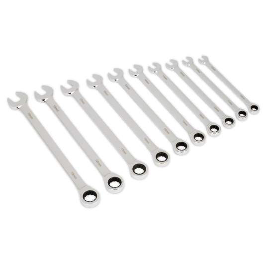 Sealey 10pc Extra-Long Combination Ratchet Spanner Set AK63910
