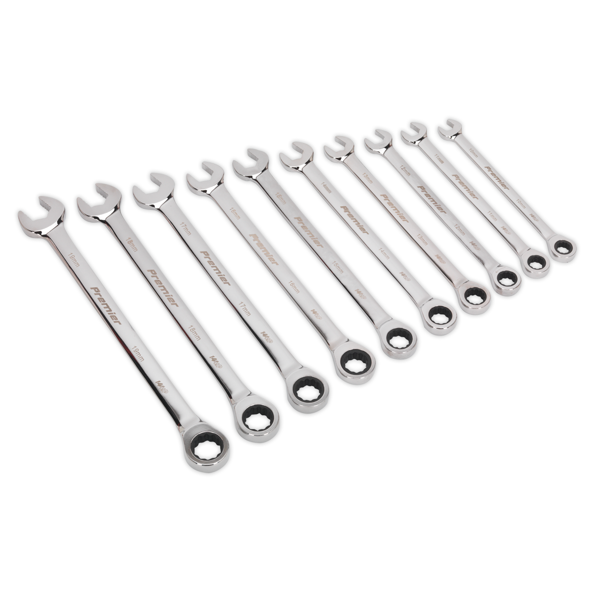 Sealey 10pc Extra-Long Combination Ratchet Spanner Set AK63914
