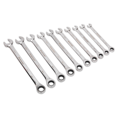 Sealey 10pc Extra-Long Combination Ratchet Spanner Set AK63914