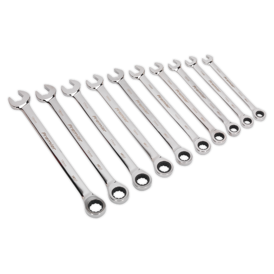 Sealey 10pc Extra-Long Combination Ratchet Spanner Set AK63914