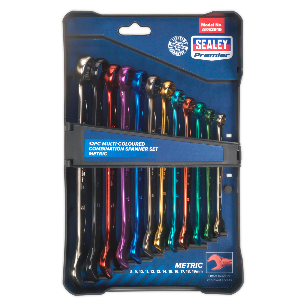 Sealey 12pc Multi-Coloured Combination Spanner Set AK63915