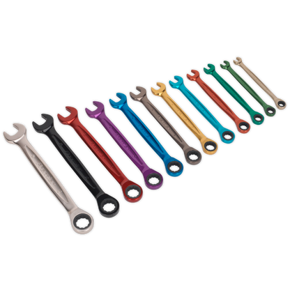 Sealey 12pc Multi-Coloured Combination Ratchet Spanner Set AK63917