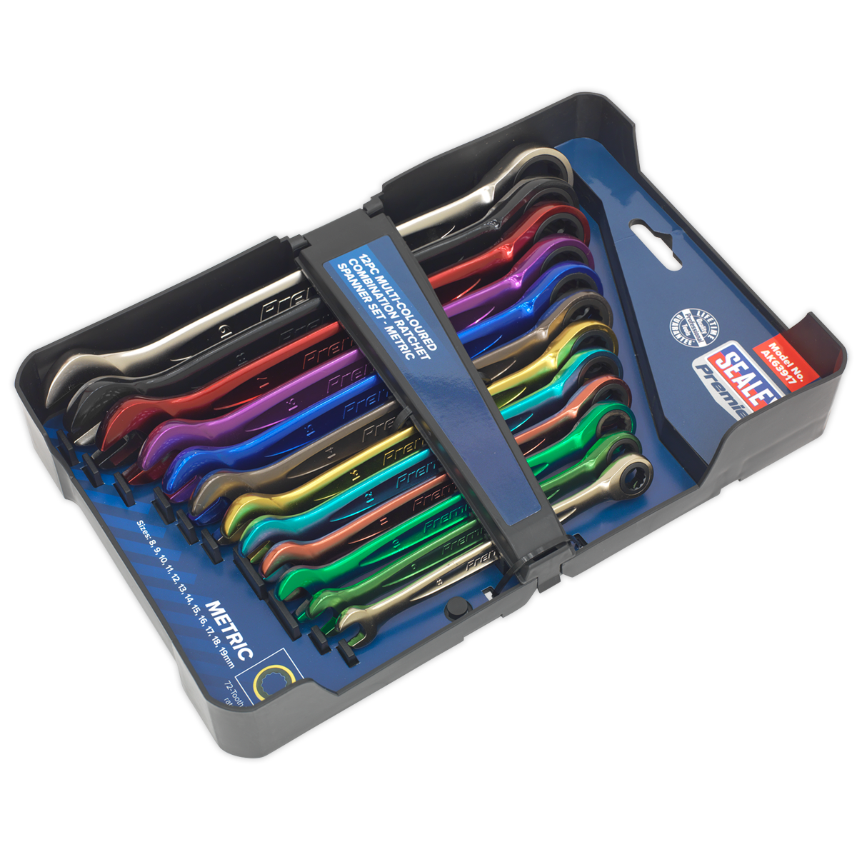 Sealey 12pc Multi-Coloured Combination Ratchet Spanner Set AK63917