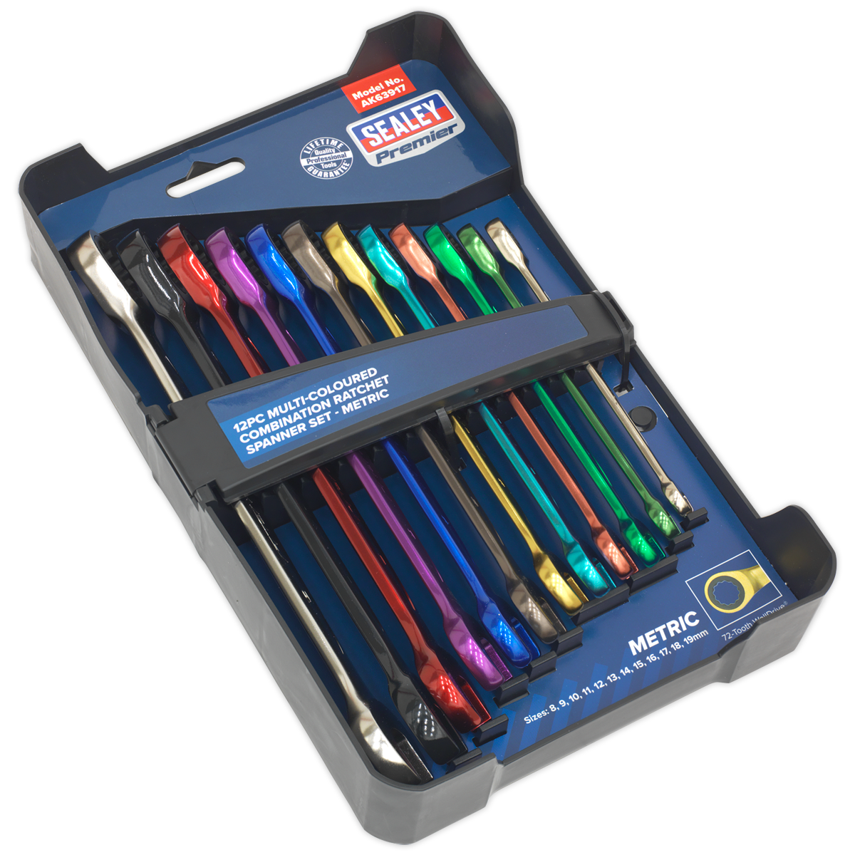 Sealey 12pc Multi-Coloured Combination Ratchet Spanner Set AK63917