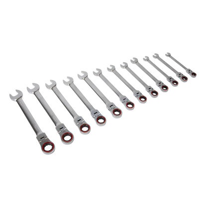 Sealey 12pc Flexi-Head Ratchet Combination Spanner Set - Platinum Series AK63942