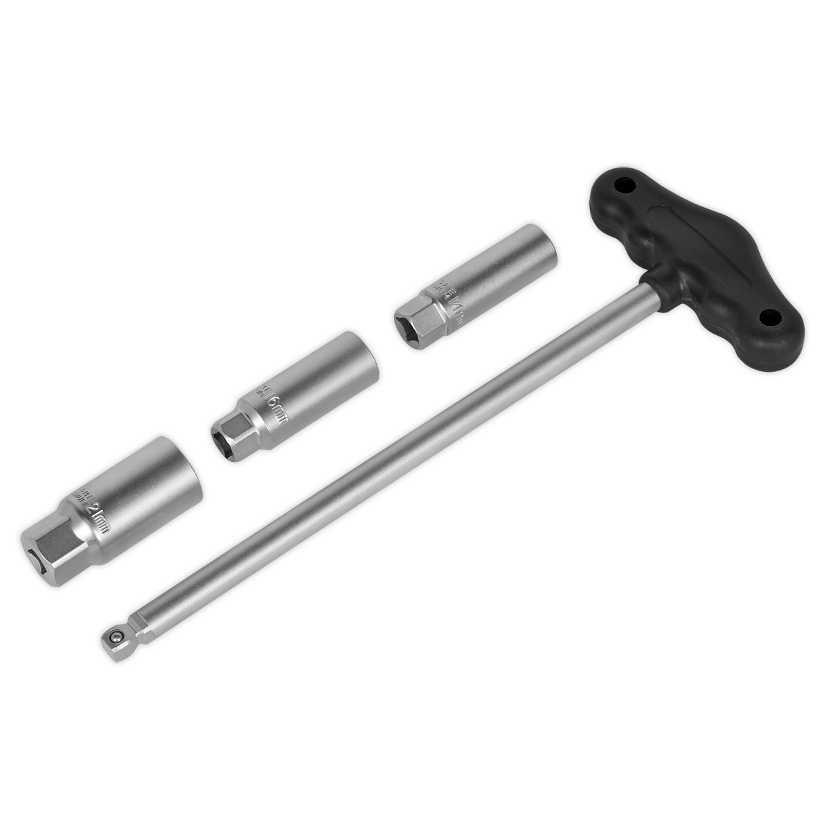 Sealey 4pc 3/8"Sq Drive T-Bar & Rubber Insert Spark Plug Socket Set AK6550