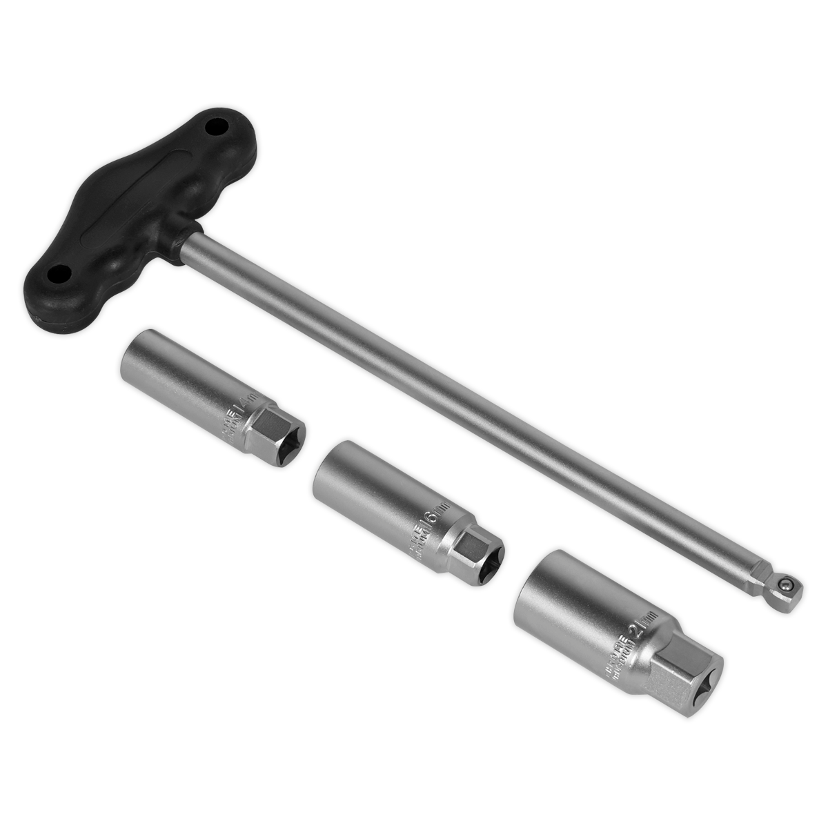 Sealey 4pc 3/8"Sq Drive T-Bar & Rubber Insert Spark Plug Socket Set AK6550