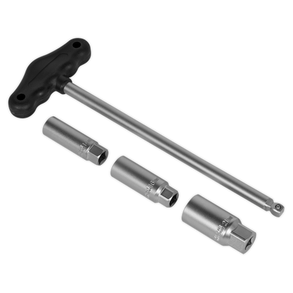 Sealey 4pc 3/8"Sq Drive T-Bar & Rubber Insert Spark Plug Socket Set AK6550