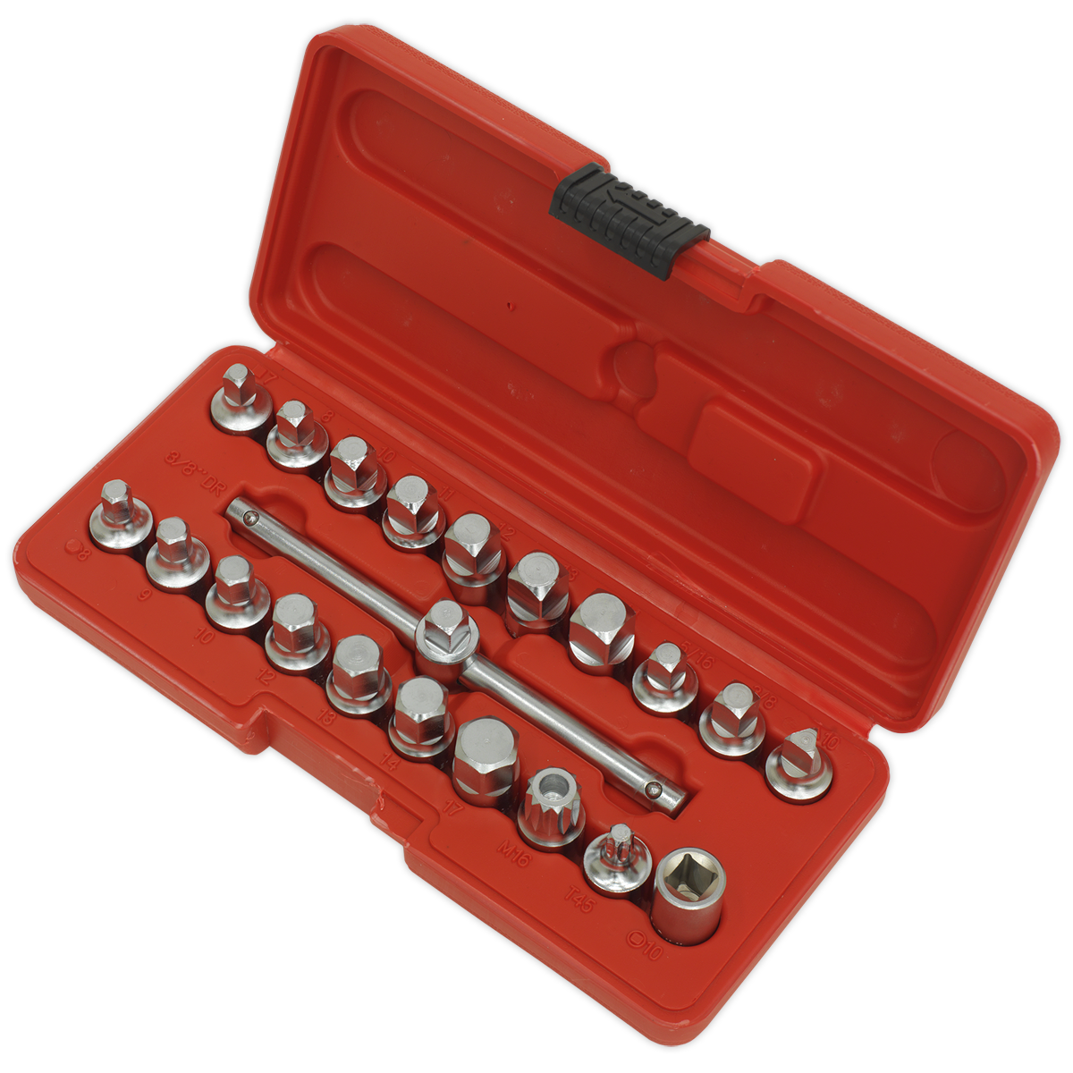 Sealey 21pc 3/8"Sq Drive Oil Drain Plug Key Set AK6586