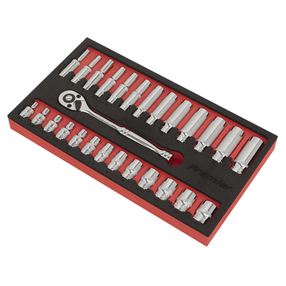 Sealey 27pc 1/4"Sq Drive Ratchet Wrench & Socket Set AK66721
