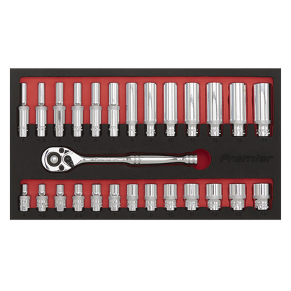 Sealey 27pc 1/4"Sq Drive Ratchet Wrench & Socket Set AK66721