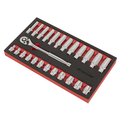 Sealey 25pc 3/8"Sq Drive Ratchet Wrench & Socket Set AK66722