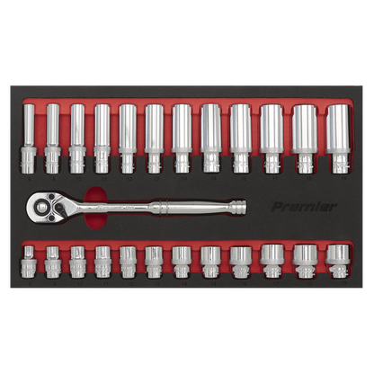 Sealey 25pc 3/8"Sq Drive Ratchet Wrench & Socket Set AK66722