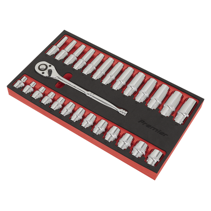 Sealey 27pc 1/2"Sq Drive Ratchet Wrench & Socket Set AK66723