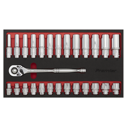 Sealey 27pc 1/2"Sq Drive Ratchet Wrench & Socket Set AK66723