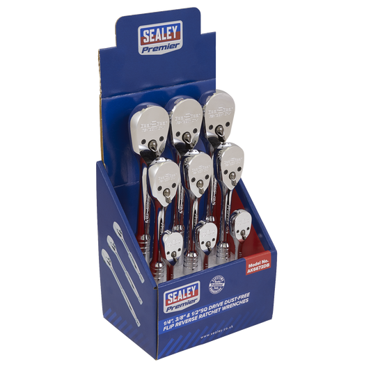 Sealey 1/4", 3/8" & 1/2"Sq Drive Dust-Free Ratchet Wrenches with Flip Reverse - Display Box of 9 AK6672DB