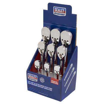 Sealey 1/4", 3/8" & 1/2"Sq Drive Dust-Free Ratchet Wrenches with Flip Reverse - Display Box of 9 AK6672DB