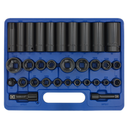 Sealey 32pc 3/8" & 1/2"Sq Drive Impact Socket Set Standard/Deep - Metric/Imperial AK681