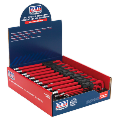 Sealey 9pc Anti-Slip Extra-Long Ball-End Hex Key Set - Display Box of 10 AK7183