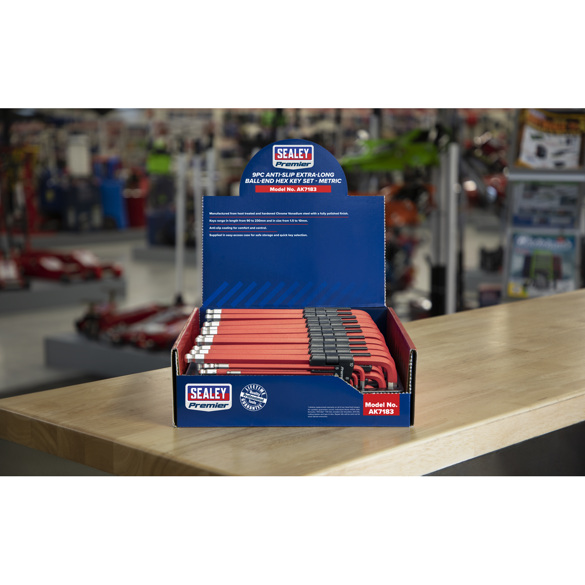 Sealey 9pc Anti-Slip Extra-Long Ball-End Hex Key Set - Display Box of 10 AK7183