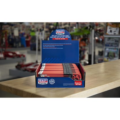 Sealey 9pc Anti-Slip Extra-Long Ball-End Hex Key Set - Display Box of 10 AK7183
