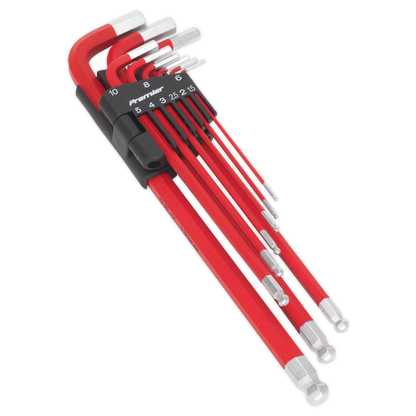 Sealey 9pc Anti-Slip Extra-Long Ball-End Hex Key Set - Display Box of 10 AK7183