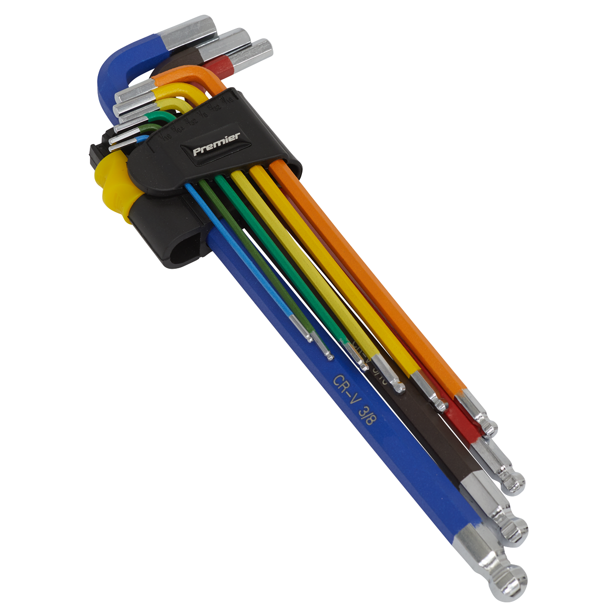 Sealey 9pc Anti-Slip Extra-Long Ball-End Hex Key Set - Imperial AK7198
