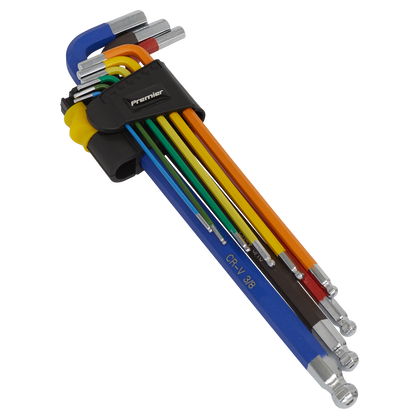 Sealey 9pc Anti-Slip Extra-Long Ball-End Hex Key Set - Imperial AK7198